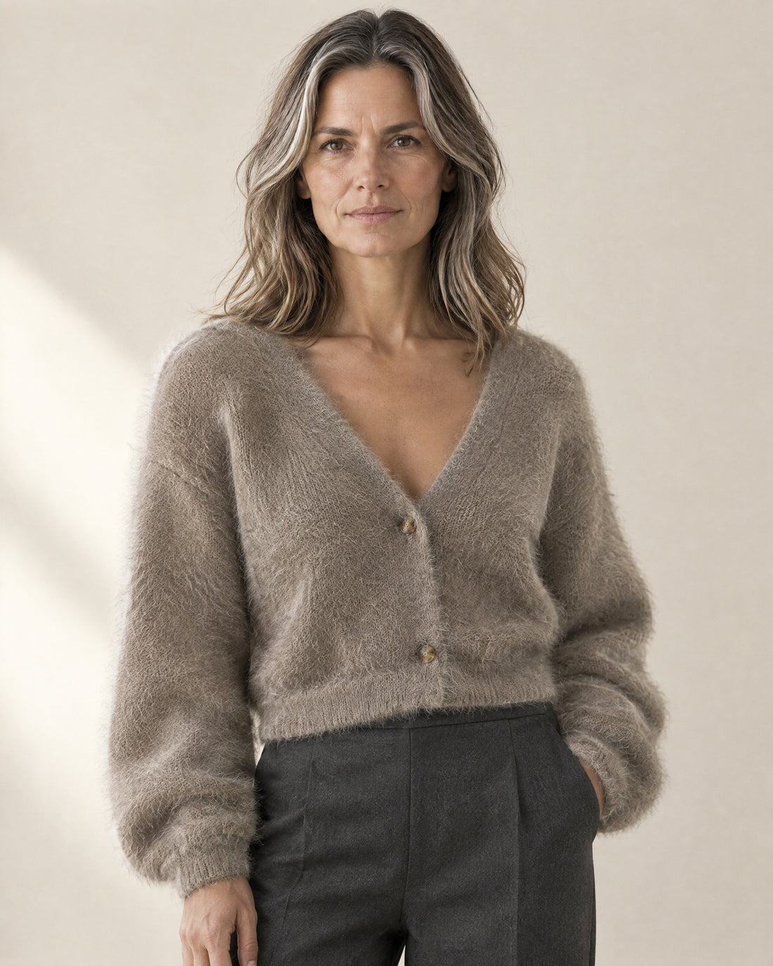 Brushed V-Neck Button Cardigan