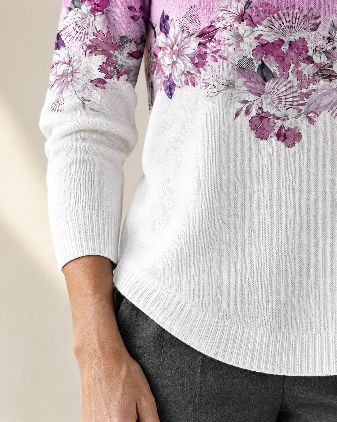 Floral Print Cotton Roll Neck Jumper