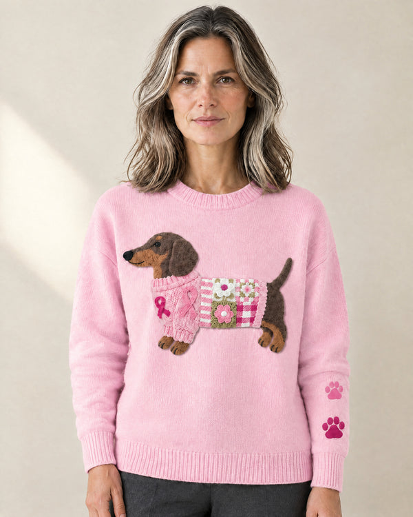 Dachshund Motif Jumper in Pink