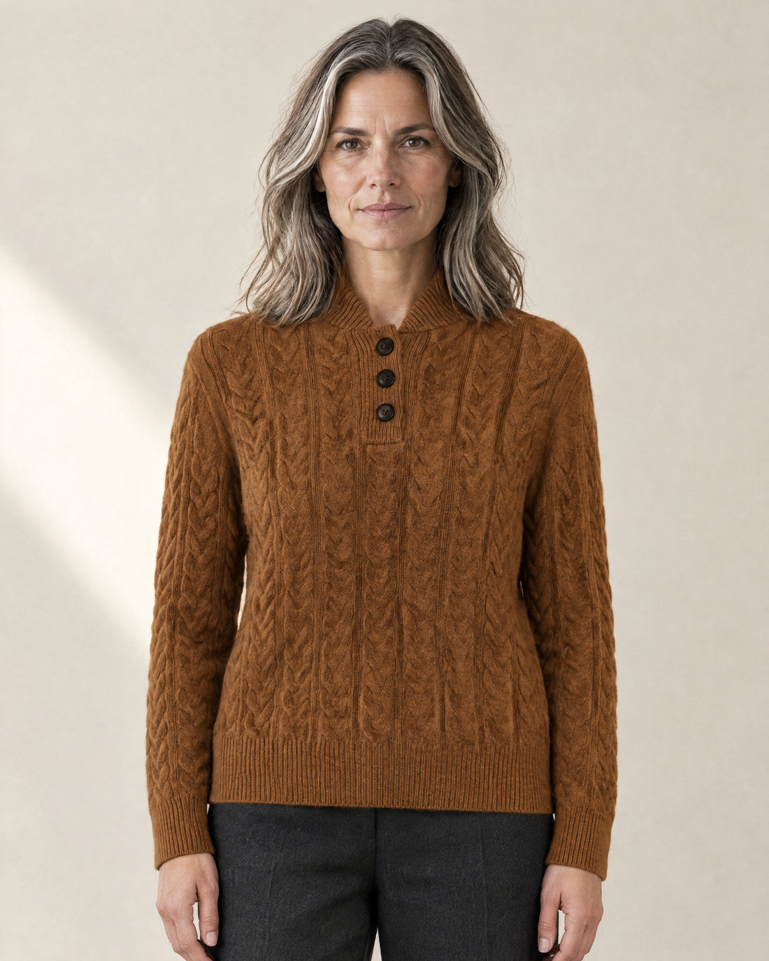 Cable Knit Stand Collar Jumper