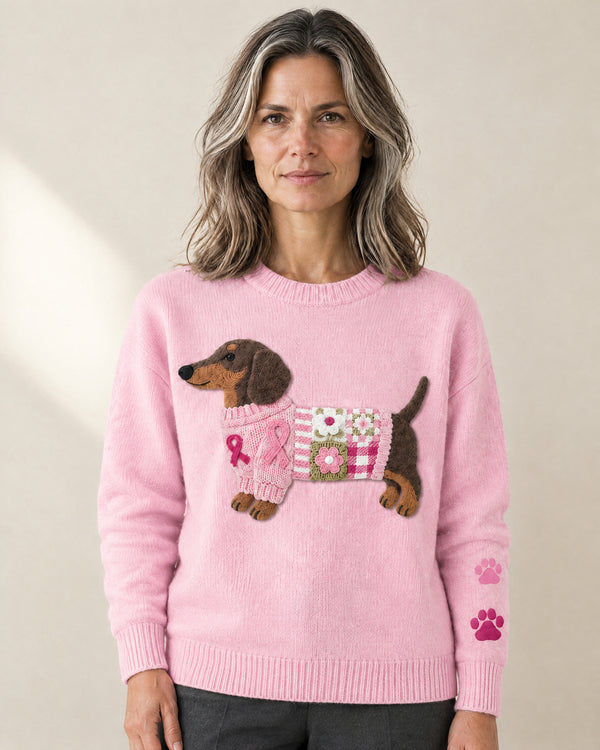 Dachshund Motif Jumper in Light Pink