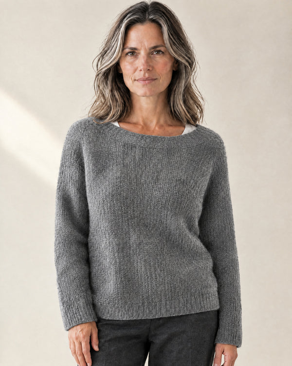 Brushed Wide-Neck Jumper in Grey