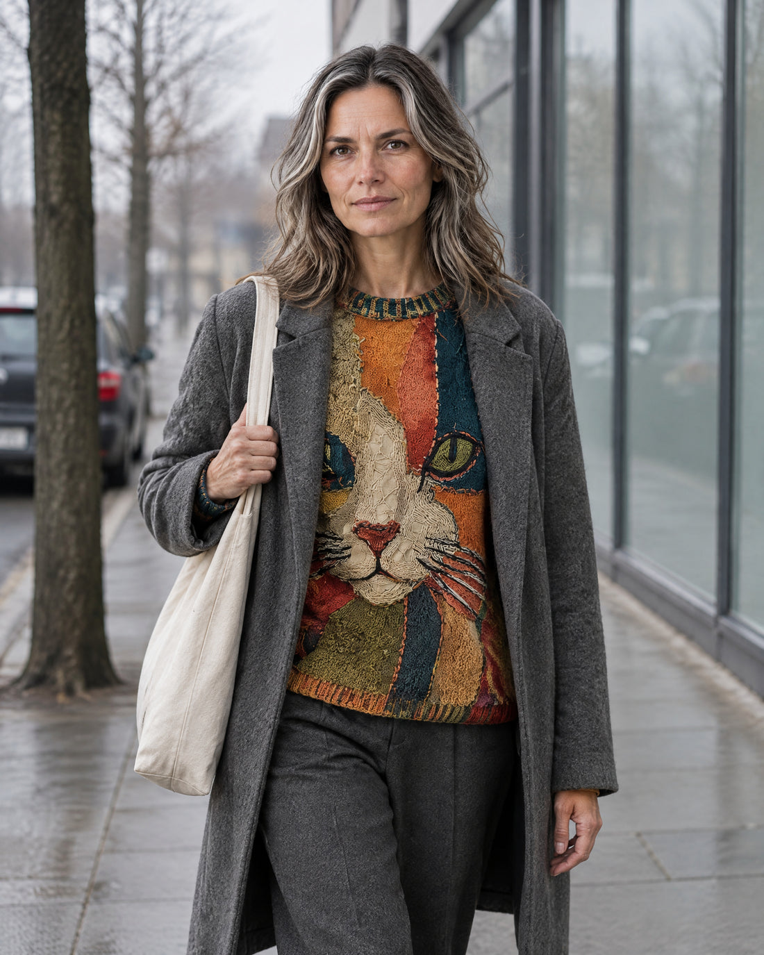 Textured Patchwork Cat Jumper