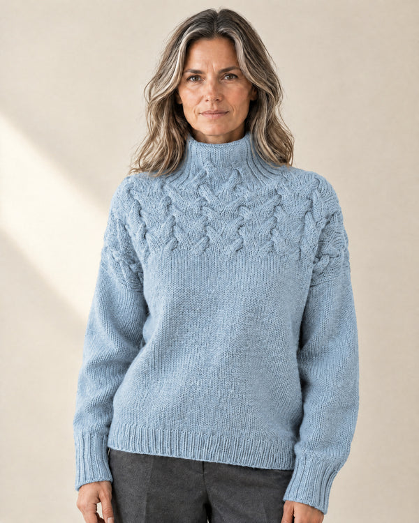 Chunky Roll Neck Jumper in Sky Blue