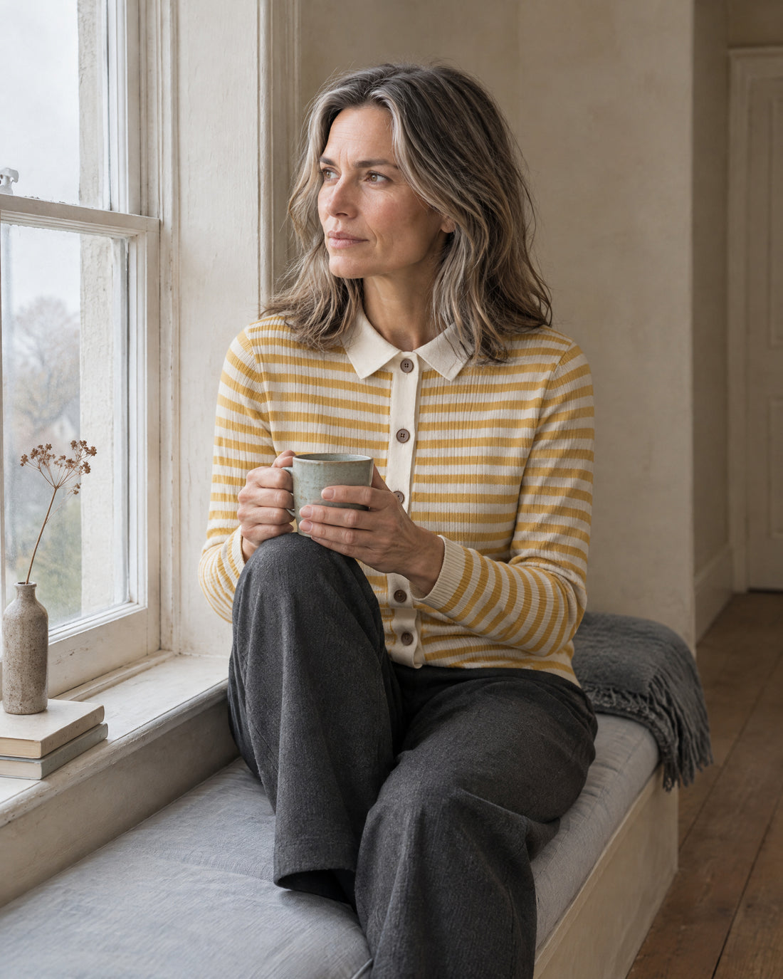 Striped Collared Cardigan