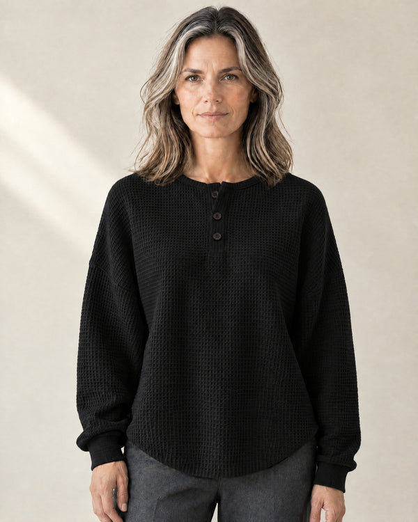Three-Button Henley Jumper in Black