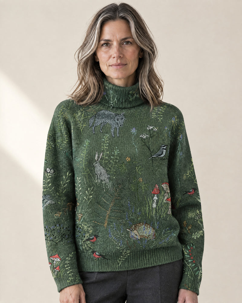 Floral Pattern Roll Neck Jumper