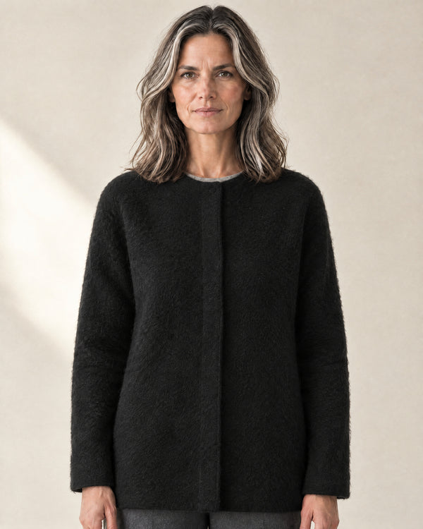 Brushed Longline Cardigan in Black