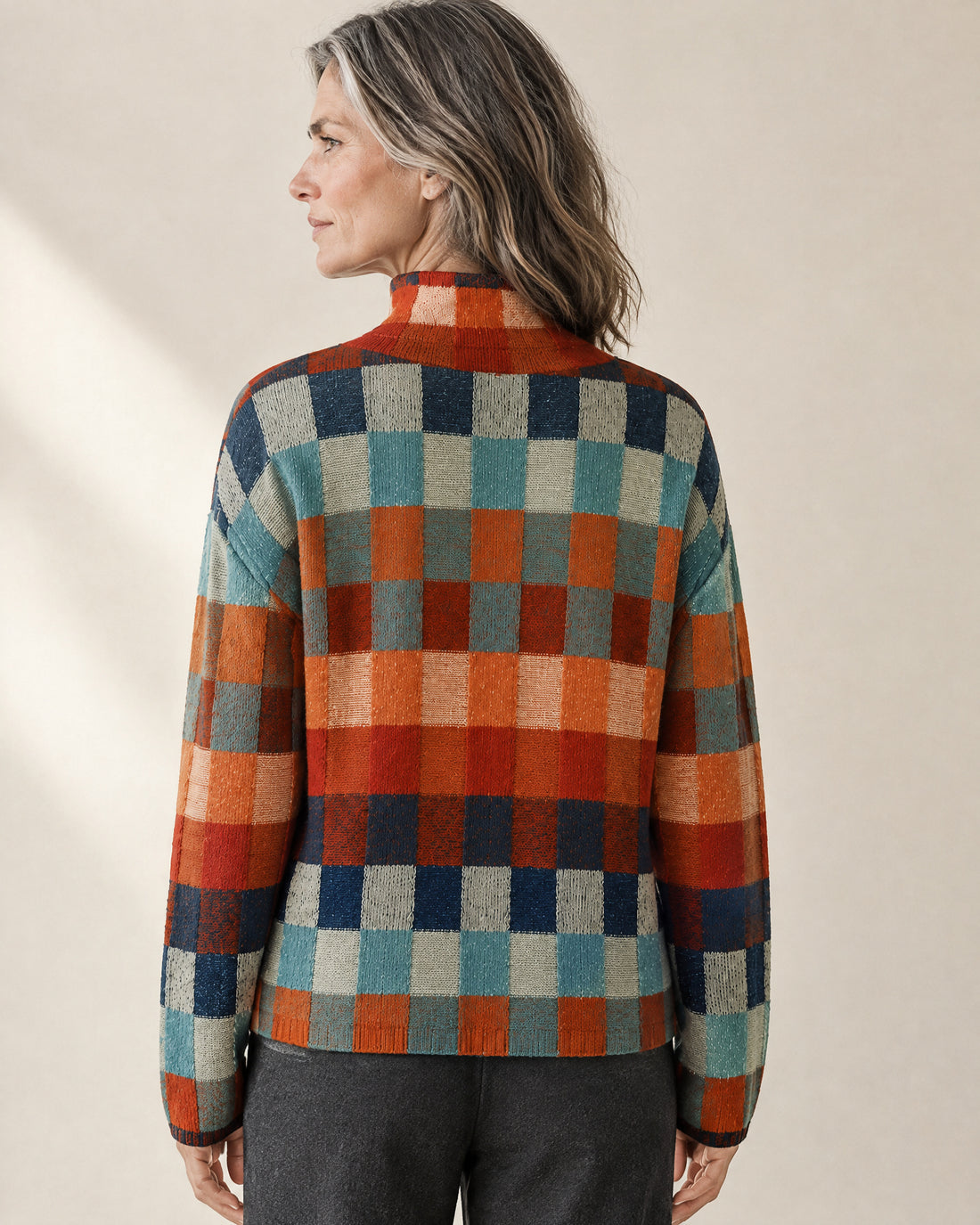 Patchwork Check Mock Neck Jumper