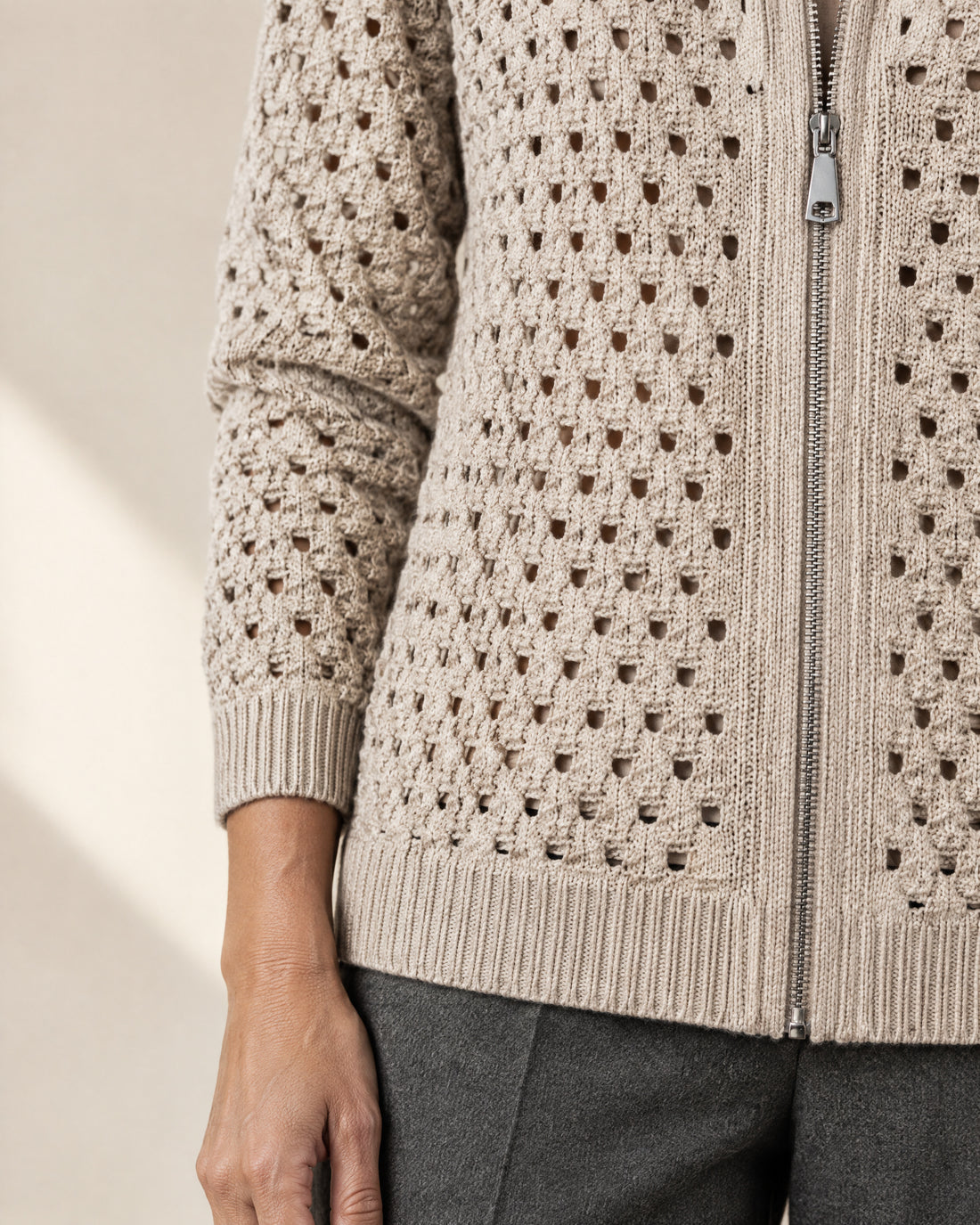 Openwork Zip-Through Cardigan