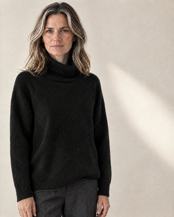 Cashmere-Blend Roll Neck Jumper in Black