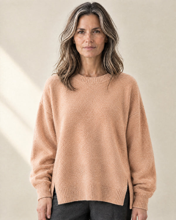 Split Hem Oversized Jumper in Apricot