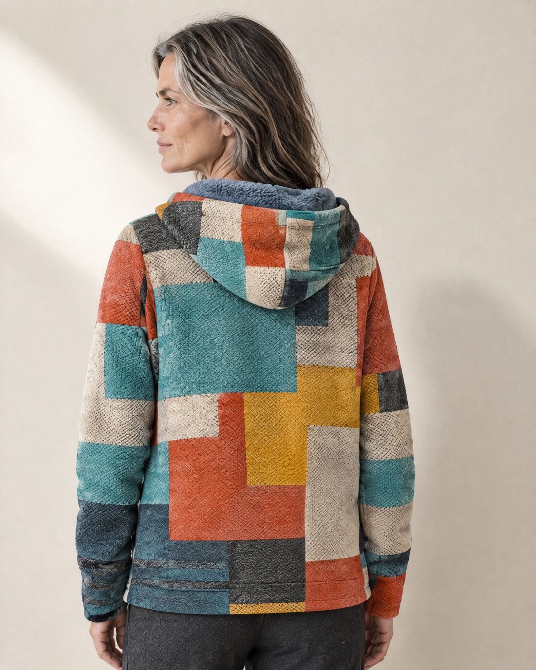 Geometric Print Hooded Cardigan