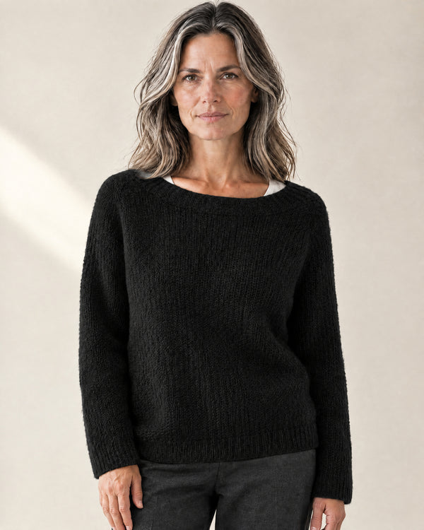 Brushed Wide-Neck Jumper in Black