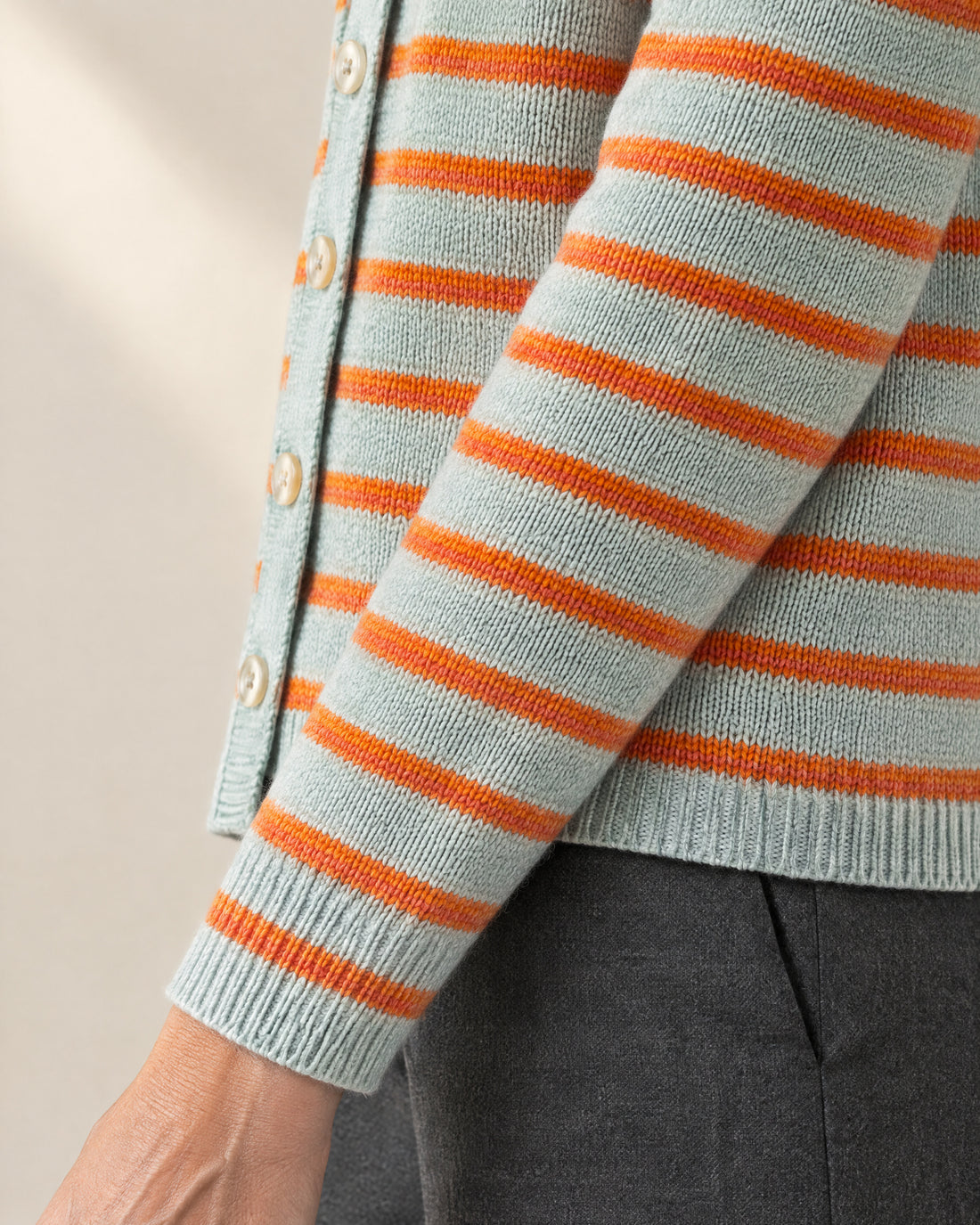 Contrast-Stripe Button Cardigan
