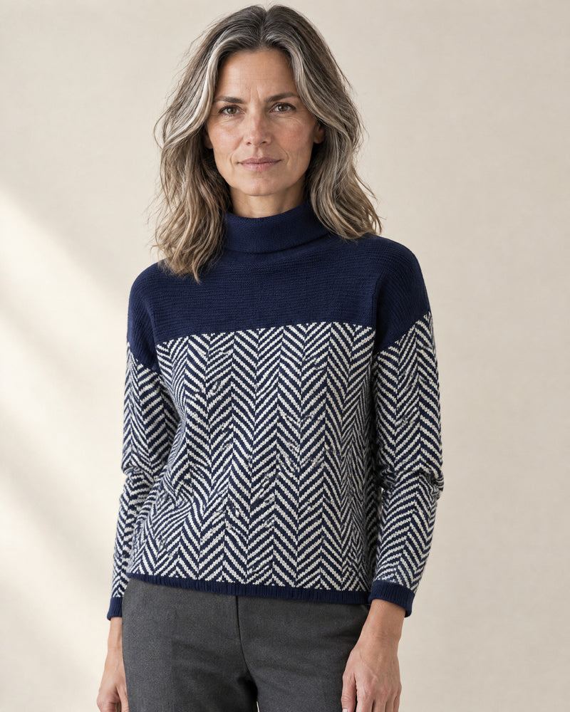 Zigzag Cotton Roll Neck Jumper