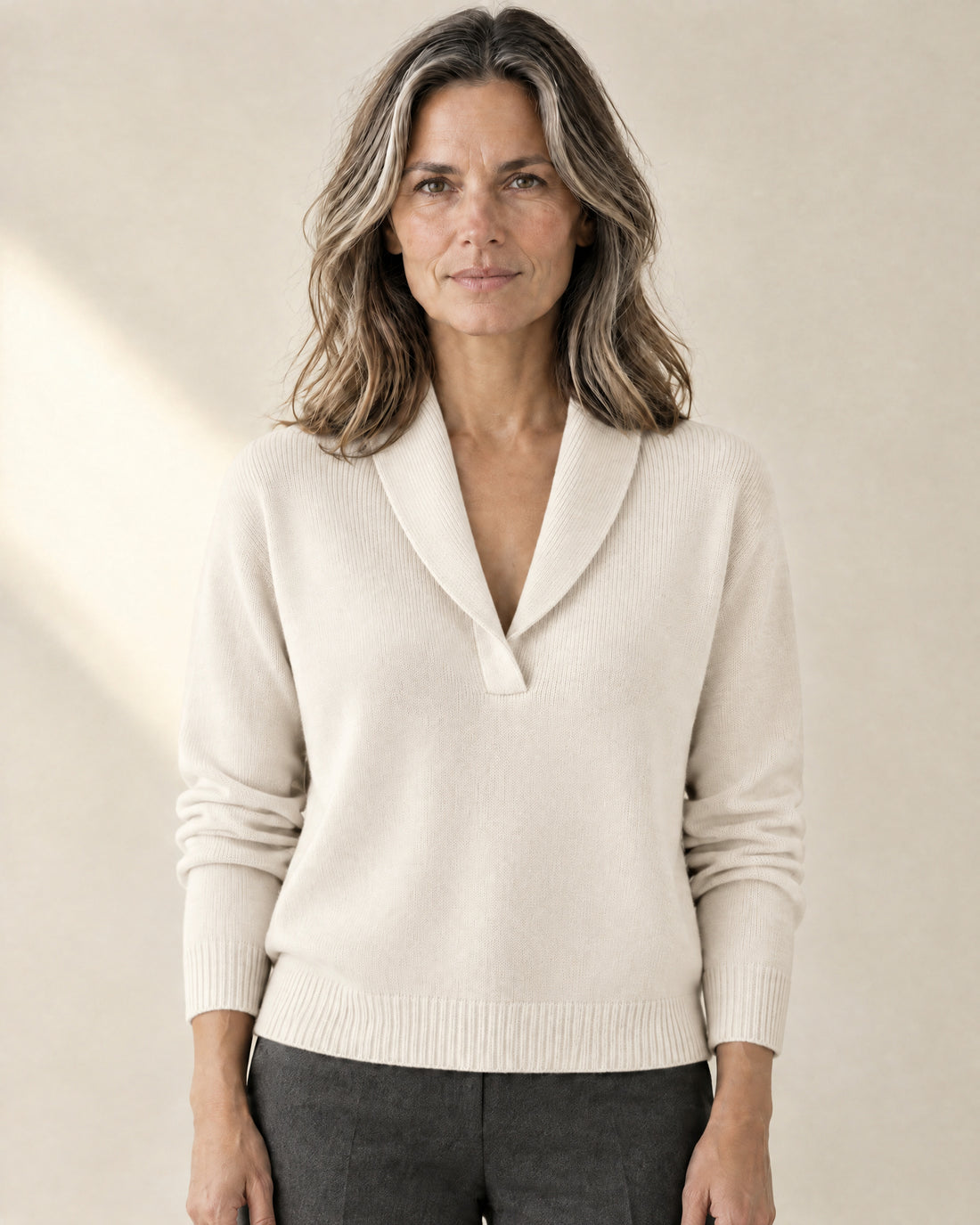 Ribbed Shawl Collar Jumper