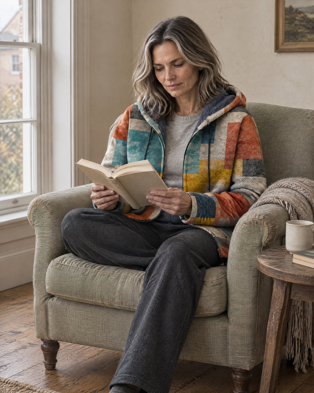 Geometric Print Hooded Cardigan