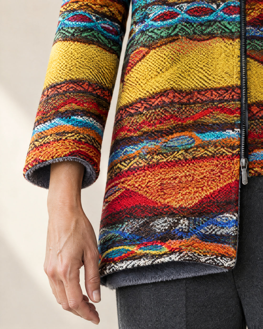 Colour Block Zip Hooded Cardigan