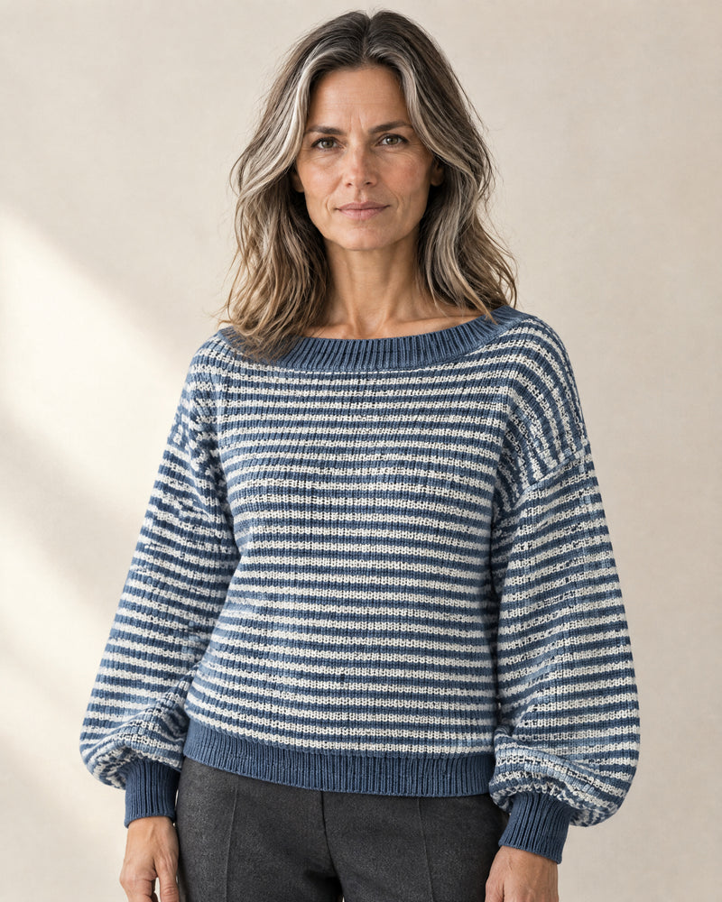 Striped Balloon Sleeve Jumper