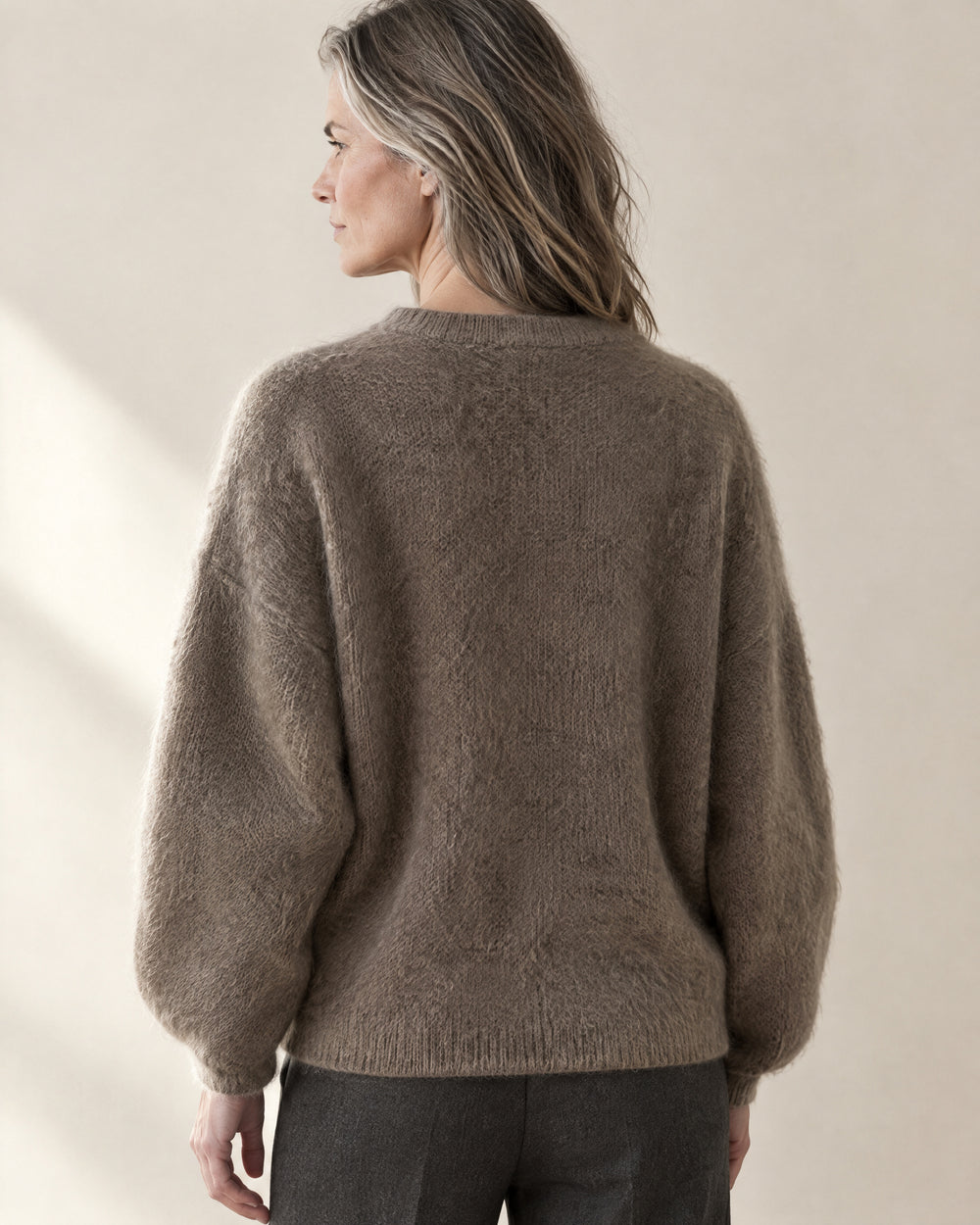 Brushed Oversized Crew Neck Jumper, back view, worn