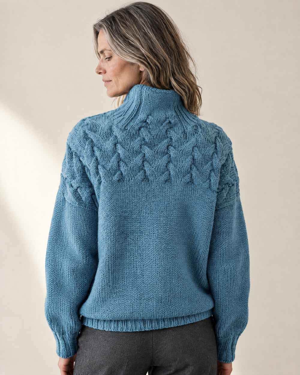Chunky Roll Neck Jumper, back view, worn