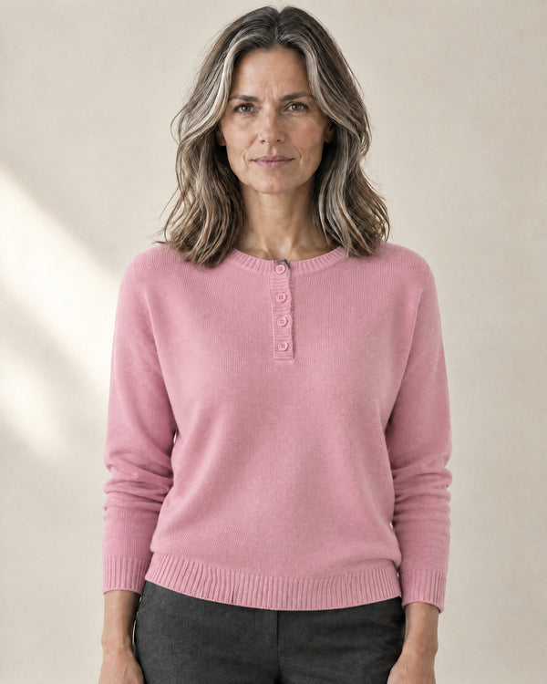 Henley Button Jumper in Pink