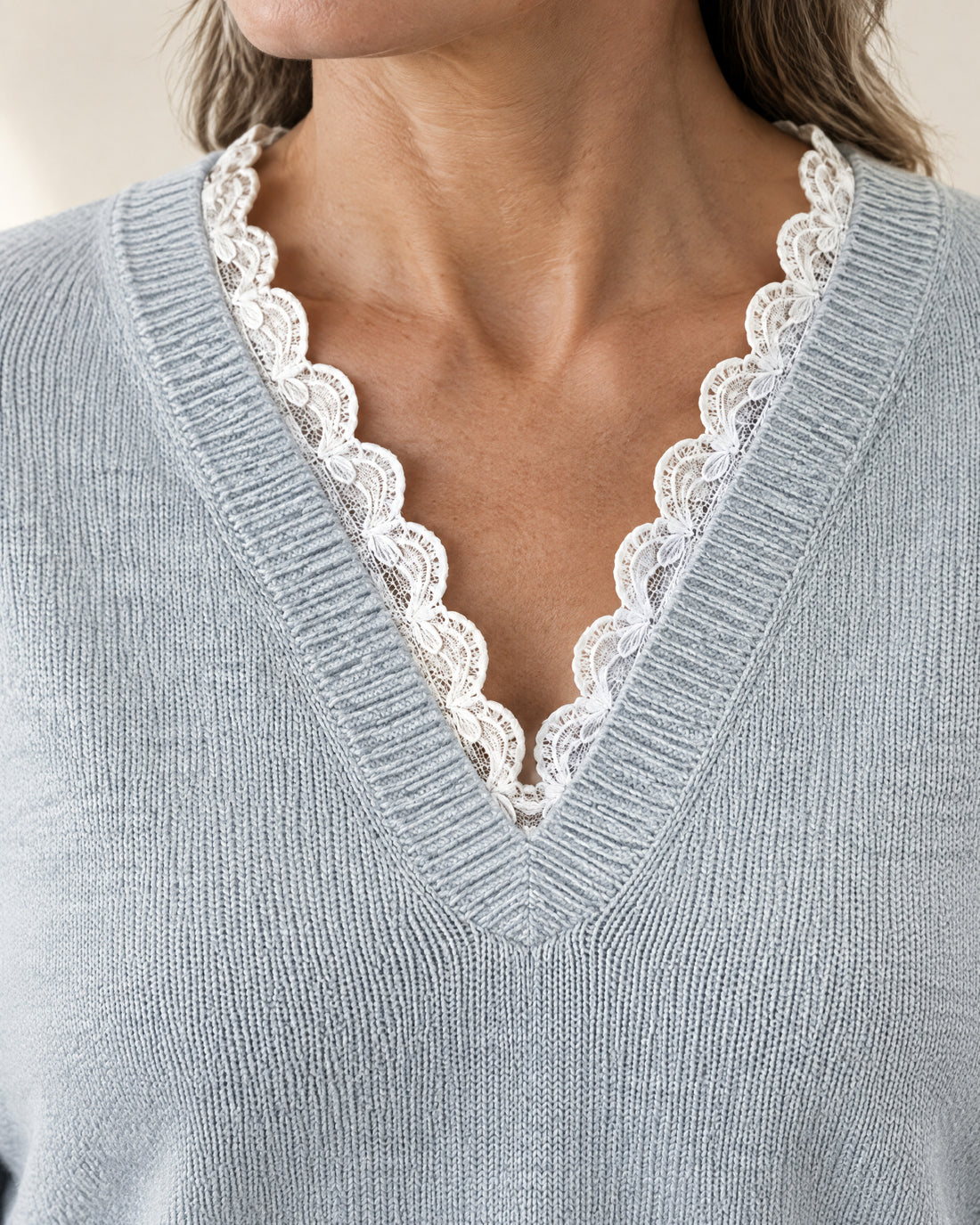 Lace-Trim V-Neck Jumper