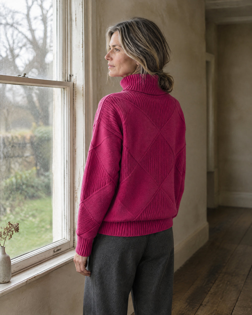 Relaxed Roll Neck Jumper, worn at home