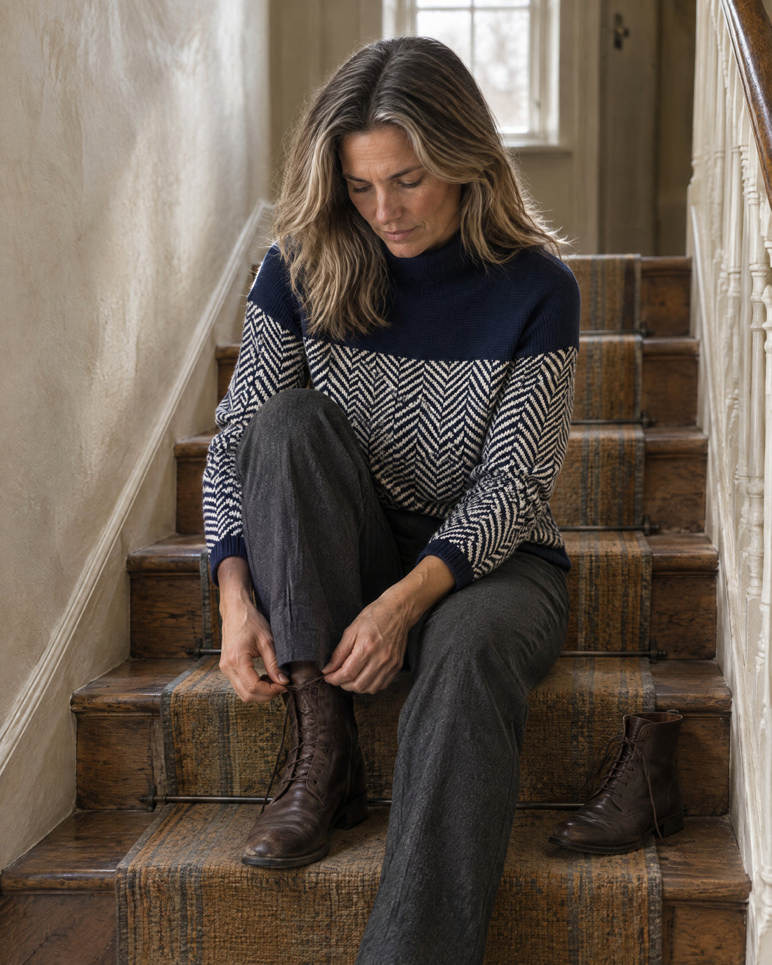 Zigzag Cotton Roll Neck Jumper