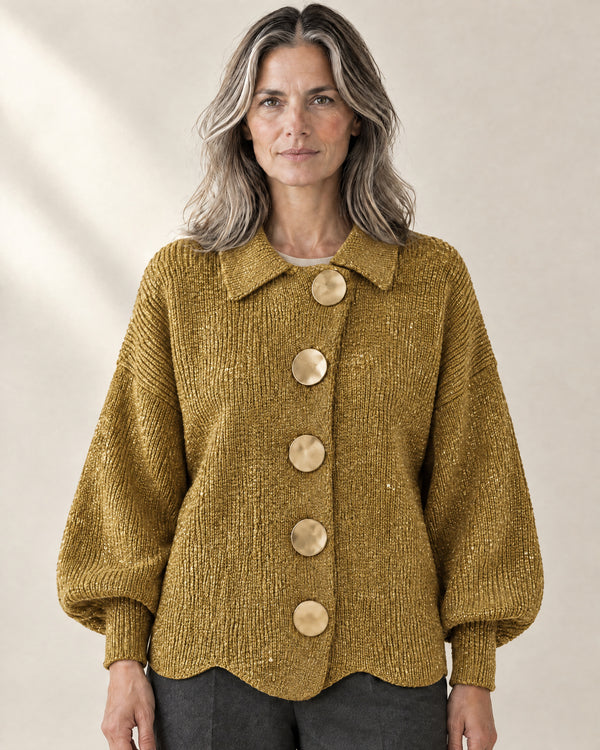 Statement Button Collared Cardigan in Gold