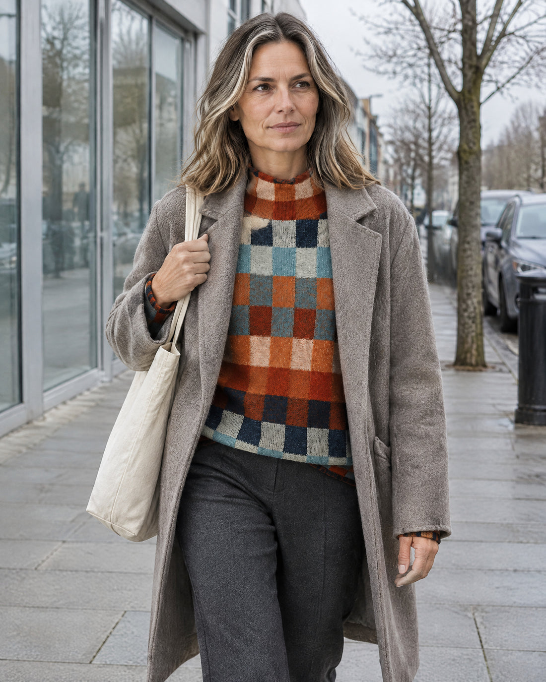 Patchwork Check Mock Neck Jumper