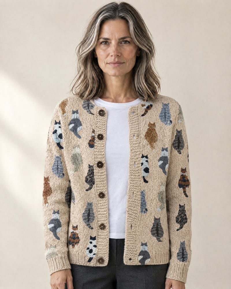 Cat Motif Button Cardigan