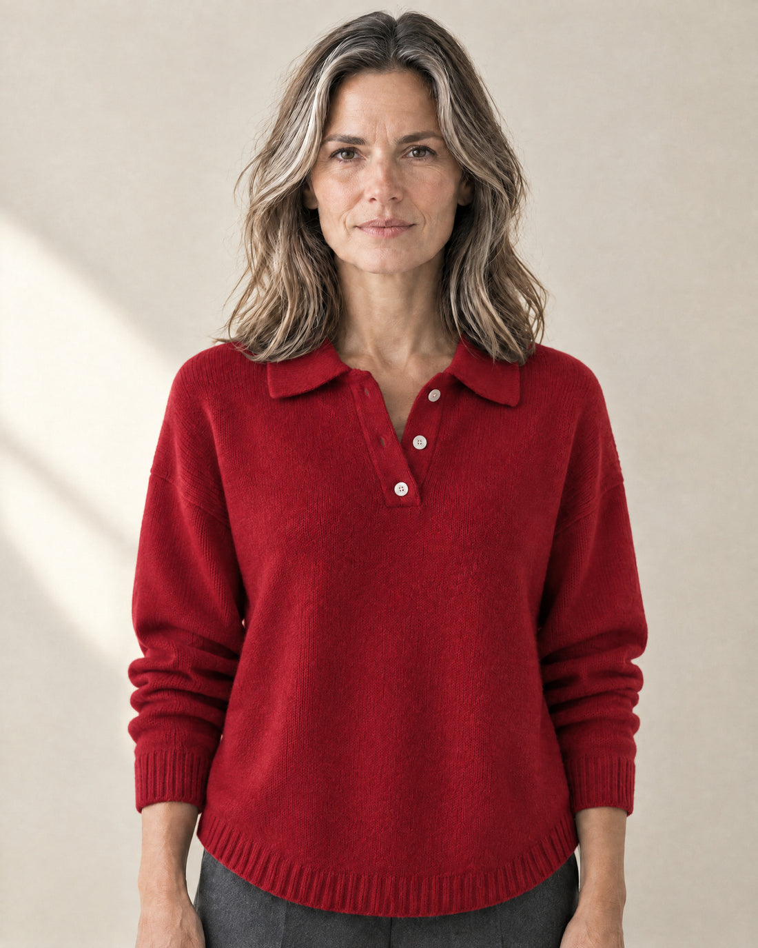 Curved-Hem Polo Collar Jumper