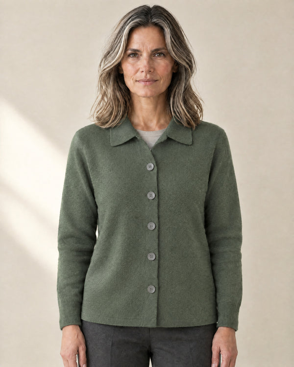 Collared Button-Through Cardigan in Green