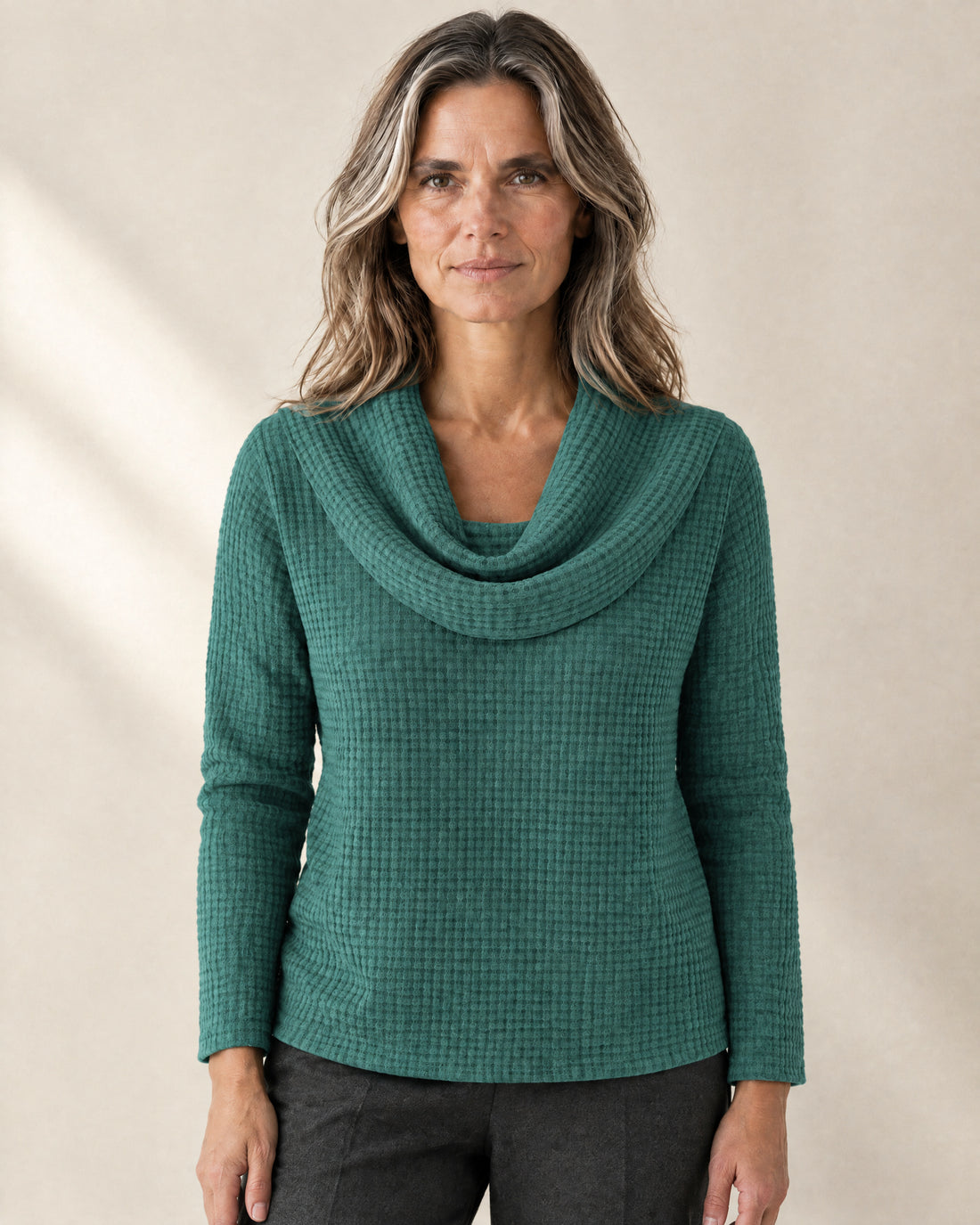 Waffle Knit Cowl Neck Jumper