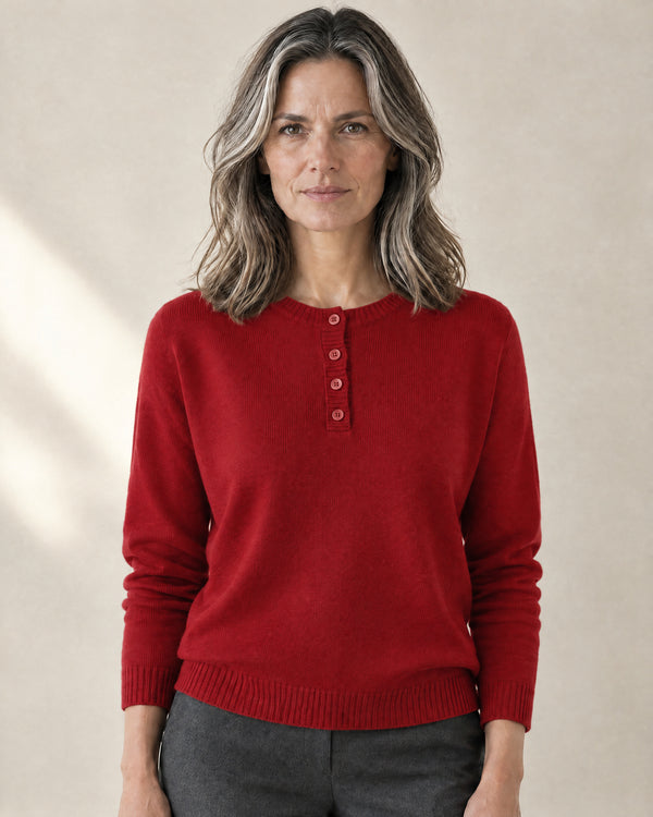 Henley Button Jumper in Red