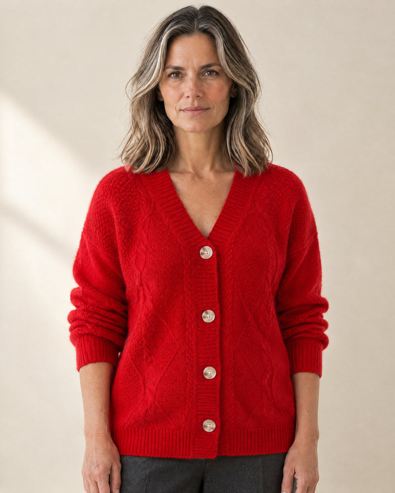 Cable Panel Wool-Blend Cardigan