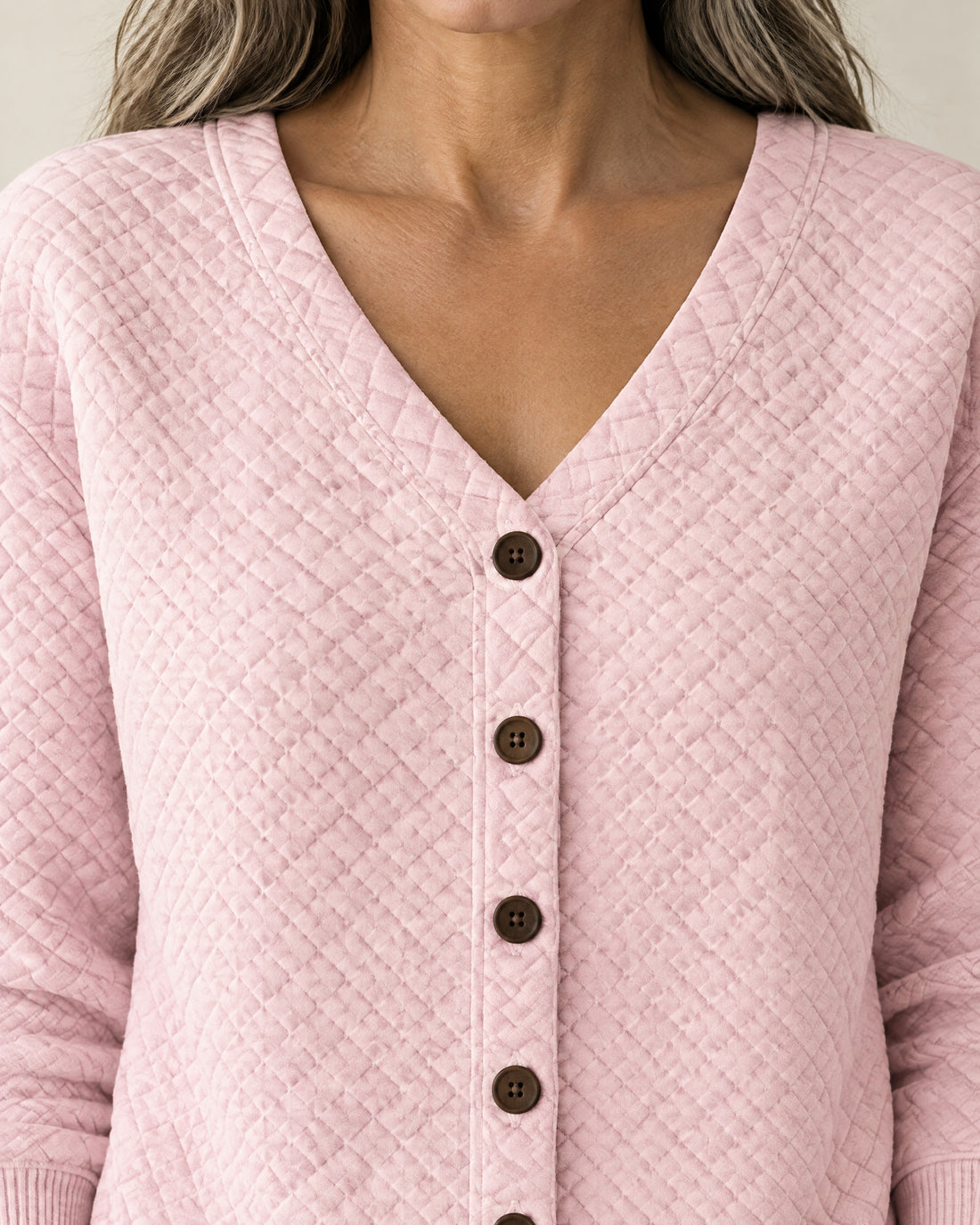 Quilted V-Neck Button Cardigan
