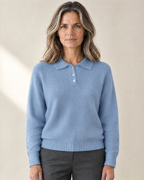 Soft-Knit Polo Collar Jumper in Blue