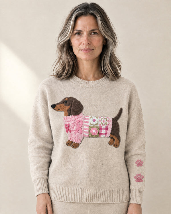 Dachshund Motif Jumper in Beige