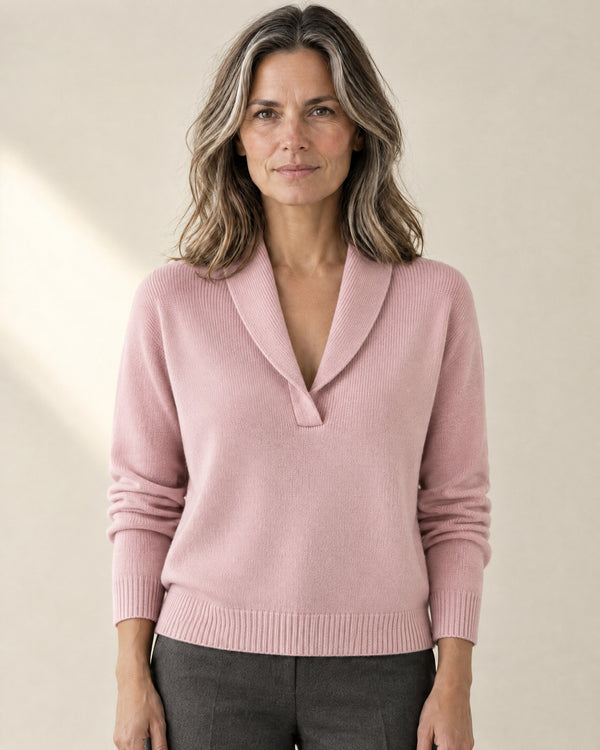 Ribbed Shawl Collar Jumper in Pink