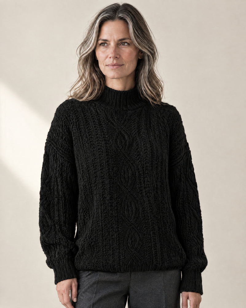 Chunky Cable Knit Mock Neck Jumper