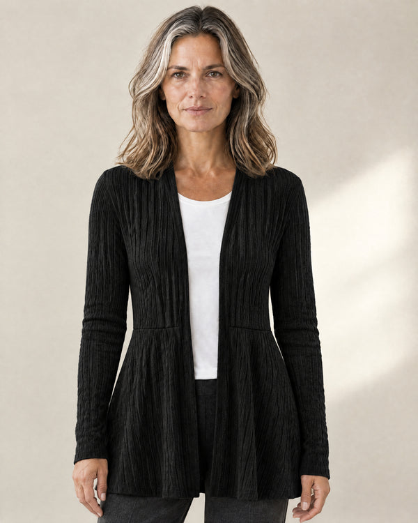 Ribbed Open-Front Longline Cardigan in Black