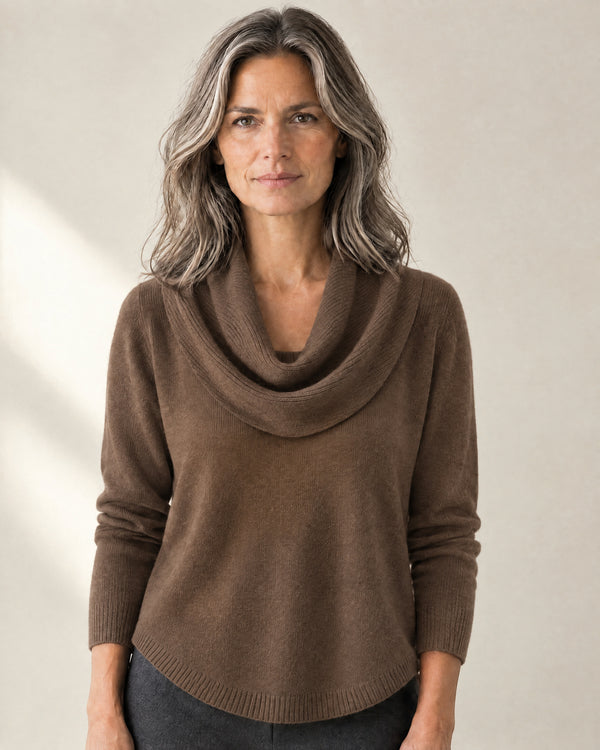 Cowl Neck Jumper in Brown