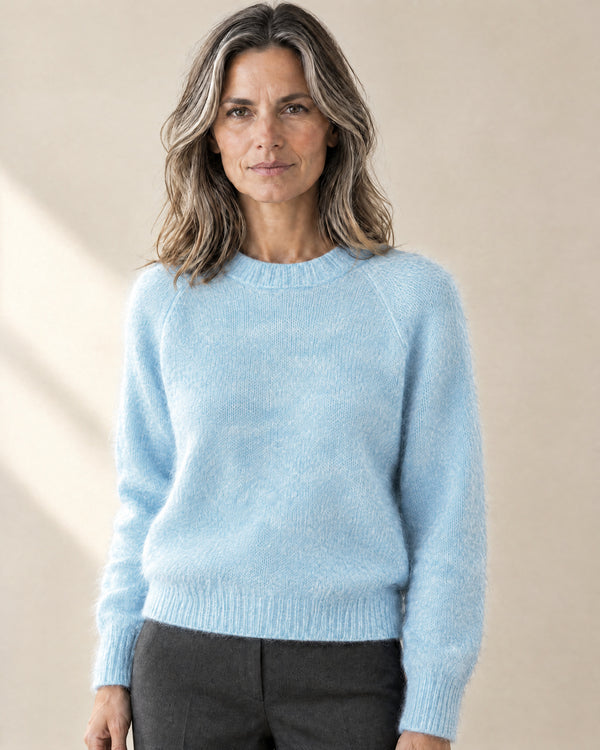 Mohair-Blend Brushed Crew Jumper in Dream Blue