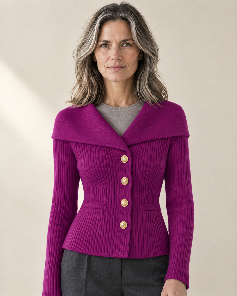 Wide-Collar Fitted Cardigan