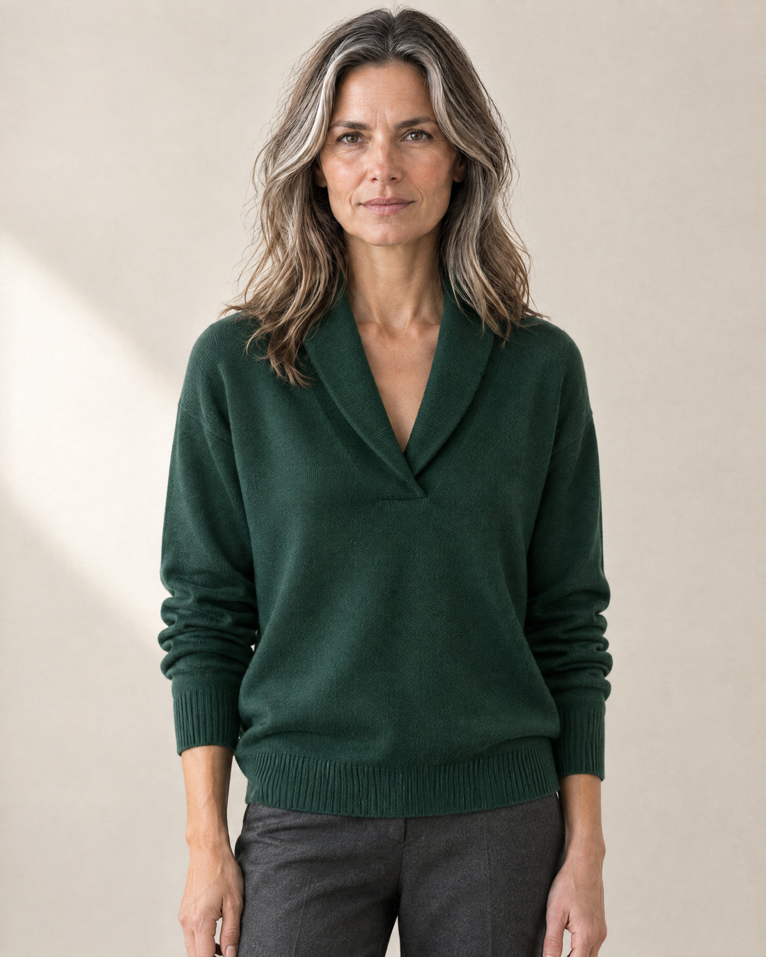 Shawl Collar V-Neck Jumper