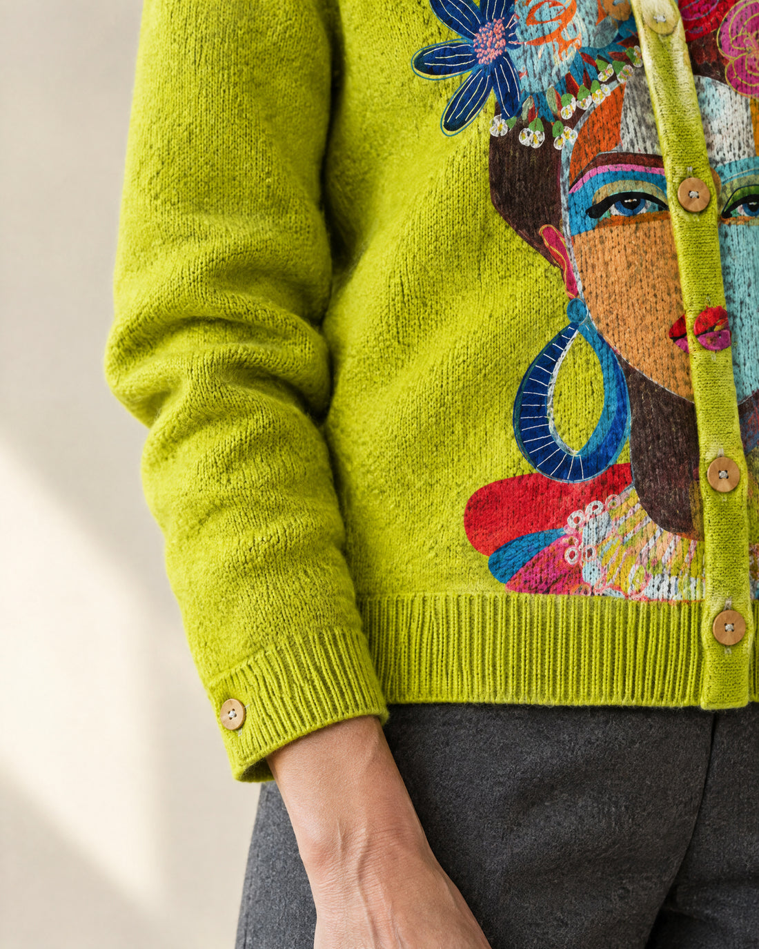 Portrait Print Button Cardigan