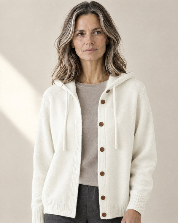Hooded Button-Through Cardigan in White